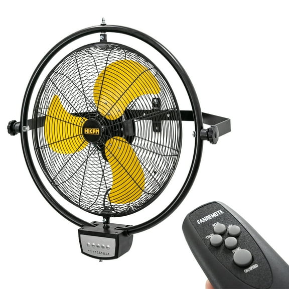 5000 CFM 20 inch Orbital Remote Control Wall Mounted Fan, 1/5HP Motor, Manual & Remote Operation, Timer, Oscillation & Tilting, 3 Speed, 9ft Power Cord Industrial and Commercial- UL Listed