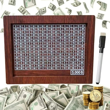 5000 Cash Vault Wooden Savings Box, Cash Saver Box, Wooden Cash Saver Money Box, Money Saving Box, Piggy Bank for Adults, Wooden Money Box with Money Target and Numbers (Dark Brown)