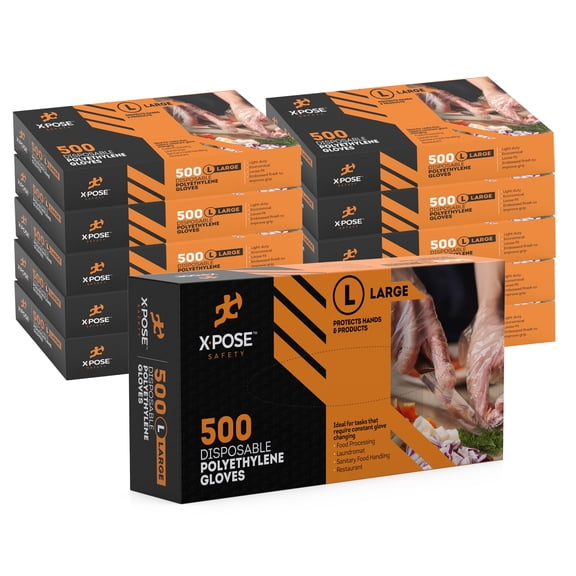 5000 Clear Disposable Poly Gloves - Large Non Latex, Non-Sterile, Industrial Poly (1000 count) - By Xpose Safety