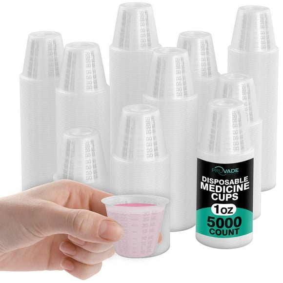 [5000 Count - 1 oz.] Pruvade Disposable Plastic Medicine Cups with Graduated Dosage Lines for Pills or Liquid, Single Serve Measuring for Home, Nurse, Hospital, Medical Care, Resin Mixing, Mouthwash