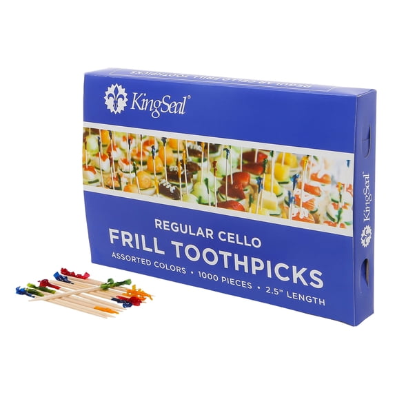 5000 Count | KingSeal Regular Frill Toothpicks, Assorted Colors, 2.5 Inch length, Bamboo, Ideal for Appetizers and Cocktails, Bulk Pack - 5 Packs x 1000