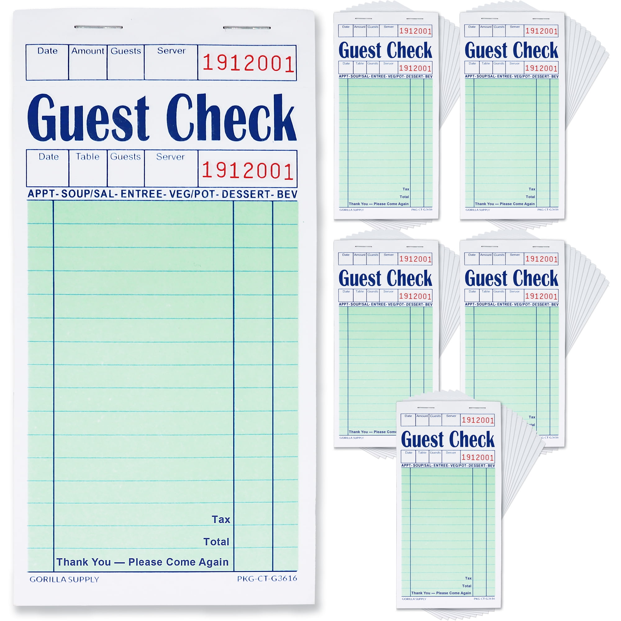 [5000] Gorilla Supply Guest Check Book 3.4" x 6.73" Server Notepads