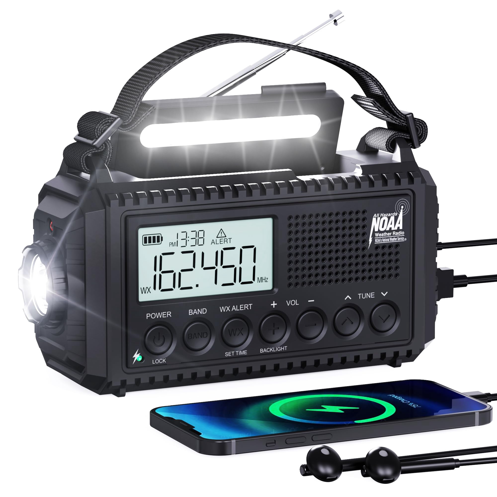 5000 Hand Crank Emergency Radio  Noaa Weather With Backlit Lcd Screen 5 Way Am/fm/shortwave &solar Rechargeable Flashlight & Reading Light Sos Alarm Cell Phone