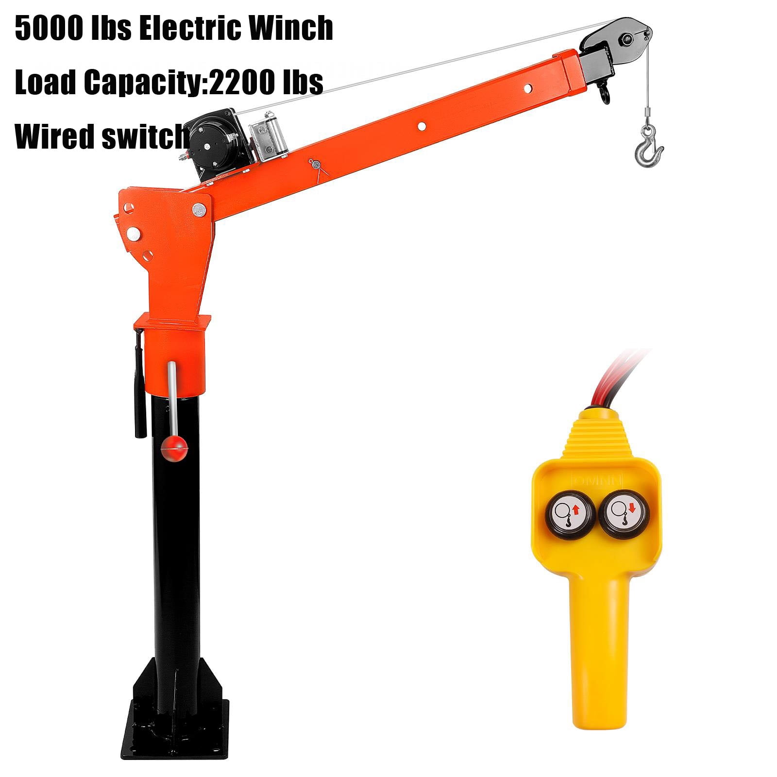 5000 Ibs Electric Winch, Load 2200 Ibs Pickup Truck Crane, 12V Electric Winch Jib Crane with Pre-Lubricated Bearings and Thick Rust-Proof Coating, Folding Truck Lift with 3 Adjustable Loads