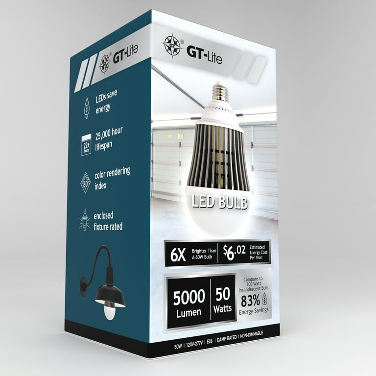 Ultra Bright 5000 Lumen LED A-Line Bulb E26 Base for Garage