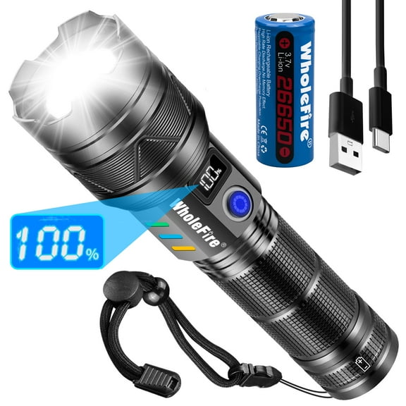 5000 Lumens Flashlights LED Rechargeable 30W Flashlight with Digital Power Display & 5 Modes Waterproof Handheld Flashlight for Camping Emergency