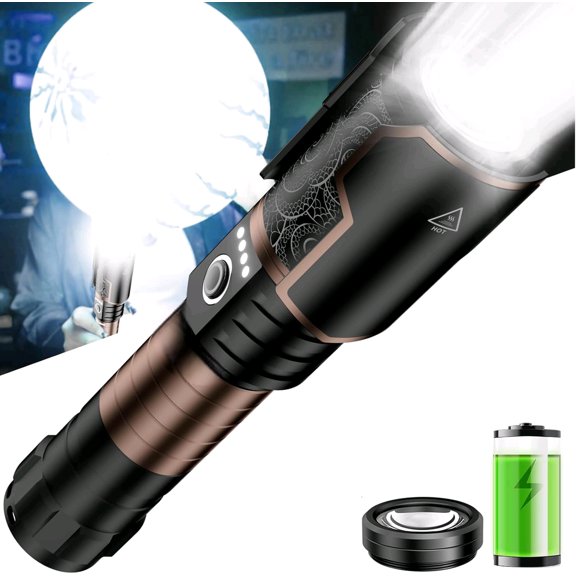 5000 Lumens Rechargeable Flashlight, Tactical LED Flashlight High Lumens with Ignition Lens, 6 Modes Zoomable Waterproof Flash Light for Camping Emergency & Outdoor Adventure$$Tools & Hardware Other