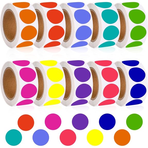 5000 PCS 1/2" Colored Dot Stickers Round Color Coding Labels Polka Circle Dot Label Sticker for Toddler, Office, Student, Classroom, Papers Etc(10 Rolls, 1/2 Inches)