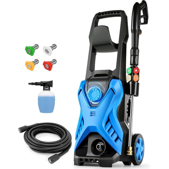 5000 PSI 2.8 GPM Electric Pressure Washer High Power Washer Adjustable Pressure 2500PSI-4500PSI with 33FT Extension Hose, 4 Nozzles and Soap Bottle for Cars/Fences/Driveways/Home/Patios (Blue)
