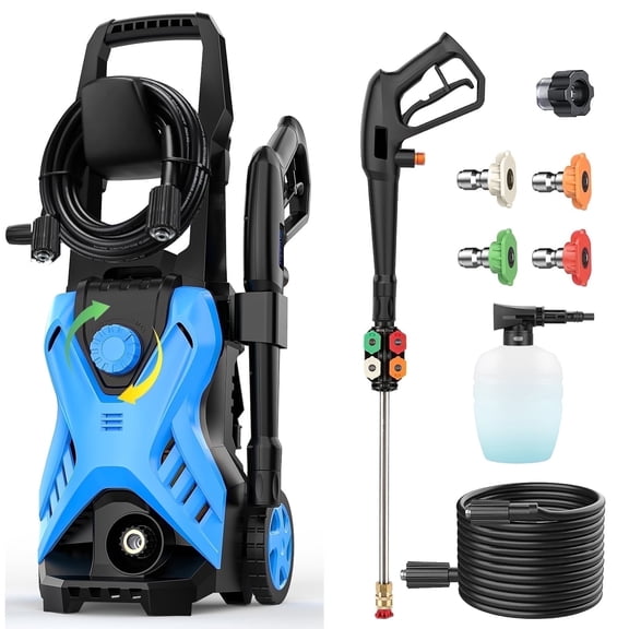 5000PSI Electric Pressure Washer, 2.8 Gpm Power Washer with 33FT Extension Hose, Pressure Adjustable (2500PSI-5000PSI), 4 Quick Connect Nozzles and Foam Cannon for Car/Fence/Patio(Blue)