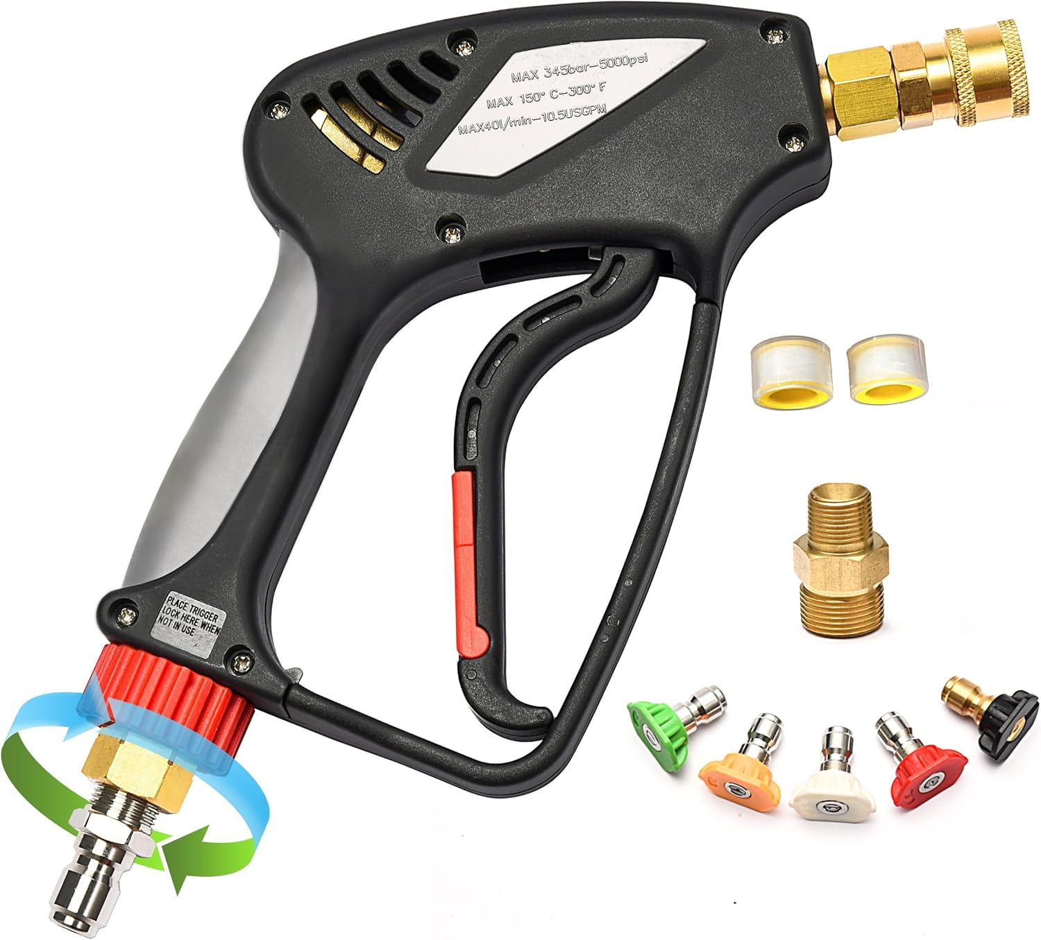 5000 PSI Pressure Washer Gun with 360° Swivel – High-Output 10.5 GPM, 3/8" Male Plug & 1/4" Quick Connect – Ultimate Power for Car Wash & Foam Cleaning