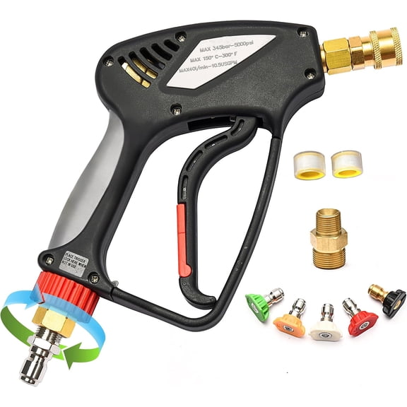 5000 PSI Pressure Washer Gun with 360° Swivel – High-Output 10.5 GPM, 3/8" Male Plug & 1/4" Quick Connect – Ultimate Power for Car Wash & Foam Cleaning