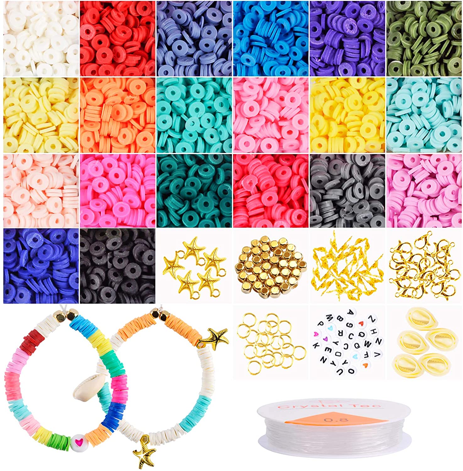 Suhome 5000 Pcs 20 Colors 6mm Flat Round Polymer Clay Spacer Beads for Jewelry Making, Handmade Loose Spacer Beads, Bracelets Necklace Earring DIY
