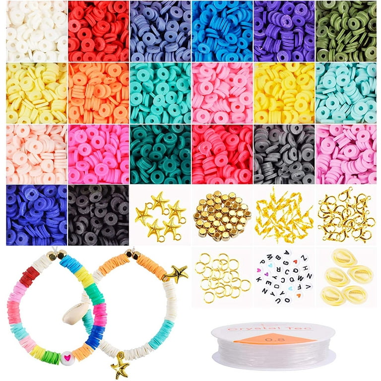 Willstar 3600Pcs 18 Colors 6mm Crafts DIY Clay Beads Set Round Flat Beads  Polymer Clay Beads Disc Loose Spacer for Jewelry Making Bracelets 