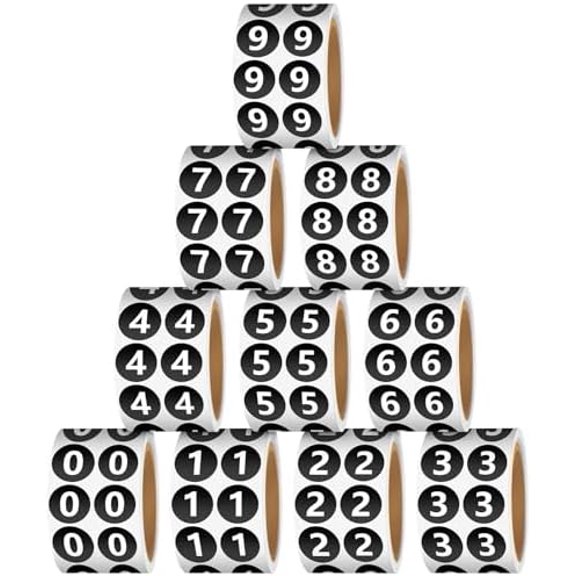 5000 Pieces 10 Rolls Circle Number Stickers 0 to 9 Inventory Labels 0.5 Inch Round Inventory Stickers Numbered Self Adhesive Number Labels for Office Warehouse Organization Classroom Dating