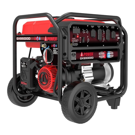 A-iPower 5000 Watts Recoil Start Dual Fuel Portable Generator with CO Sensor, 120/240V, Wheel & Handle kits