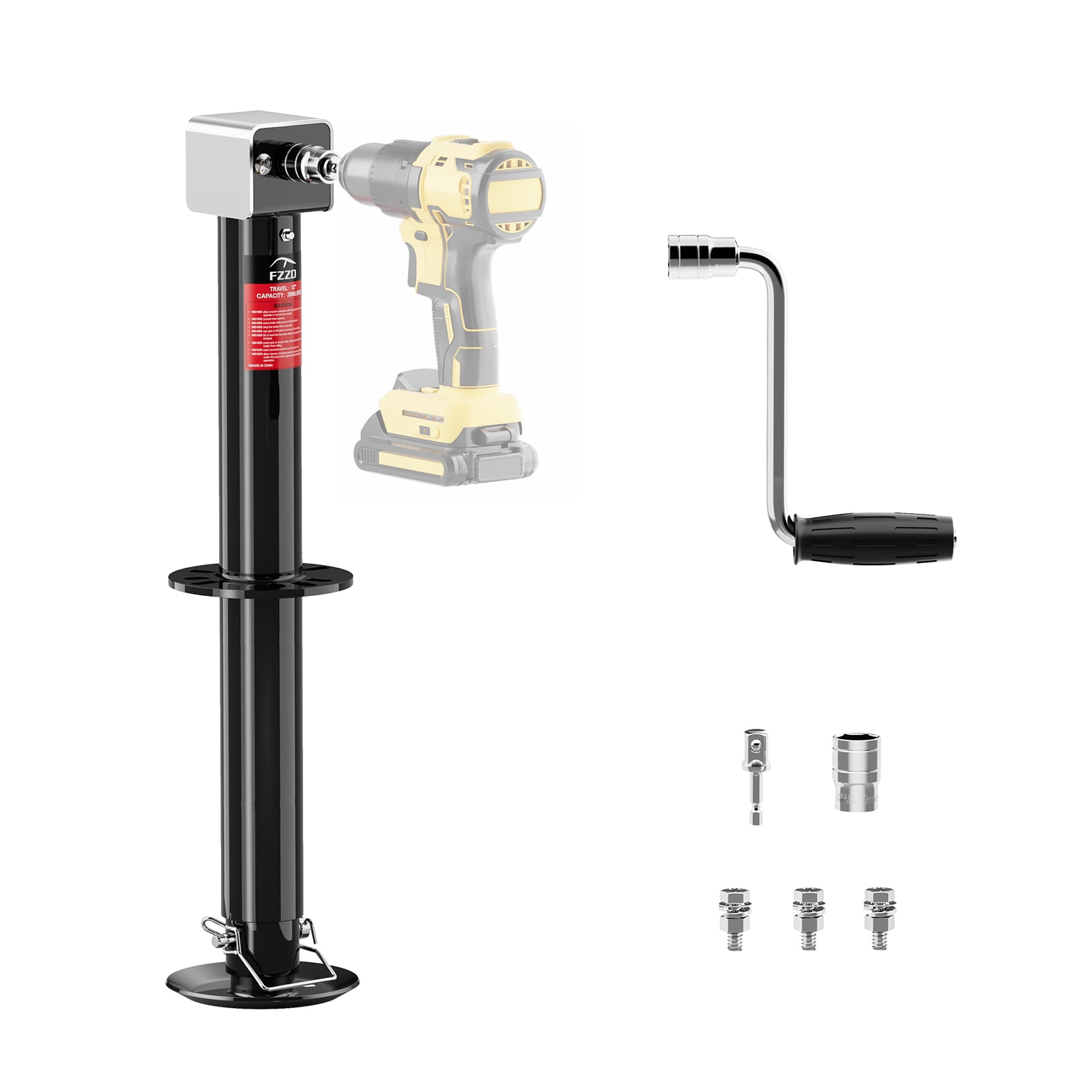 5000 lbs A-Frame Trailer Jack, 23" Vertical Travel, 20-24V Cordless Drill Compatible, Adjustable Drop Leg, for Utility Trailer, Yacht Trailer