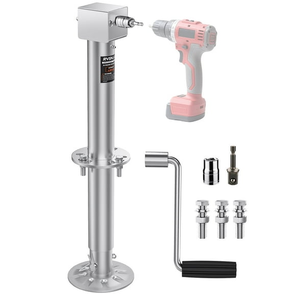 5000 lbs Heavy Duty Trailer Jack, 23" Lift, 20-24V Cordless Drill Compatible, for RV, Boat, Yacht & Utility Trailers, with Manual Crank Handle & Weatherproof Cover, Sliver