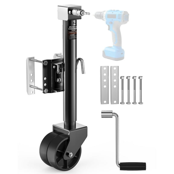 2000 lbs Trailer Jack with Dual Wheel Heavy Duty, 23" Lift, 20-24V Cordless Drill Compatible, for RV, Boat, Yacht & Utility Trailers, Black