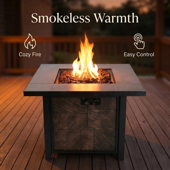 50000 BTU, CSA Certification Square  Gas Fire Table ,Contain 5 Kg Lava Stone and Rainproof Cover,Magnesium Oxide Wood Grain Surface Finished,More Suitable for Outdoor Garden Backyard and Durable
