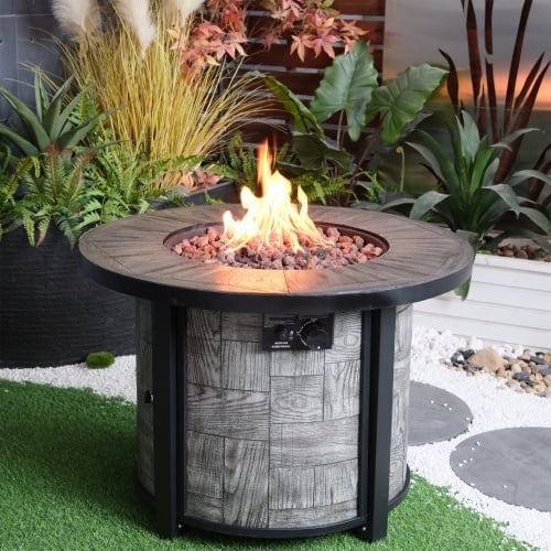 50000 BTU Gas Fire Table Round Fire Pit with Lava Stone & Cover