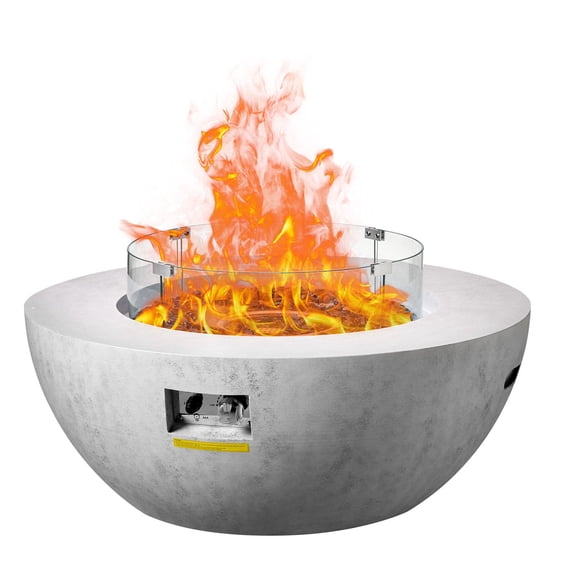 39 in Outdoor Propane Fire Pit Table, 50000 BTU Concrete-Look Gas Firepit with Stainless Steel Burner, Lava Rocks, Lid, Rain Cover, Adjustable Flame and Wheels for Patio, Garden and Camping