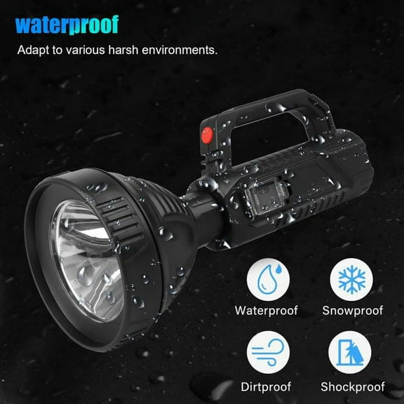 50000 Lumens Super Bright Flashlights, Rechargeable LED Big Beam Long-Range Flashlight, Waterproof Torch Light for Camping, Fishing, Hunting, Hiking, Patrol, Black