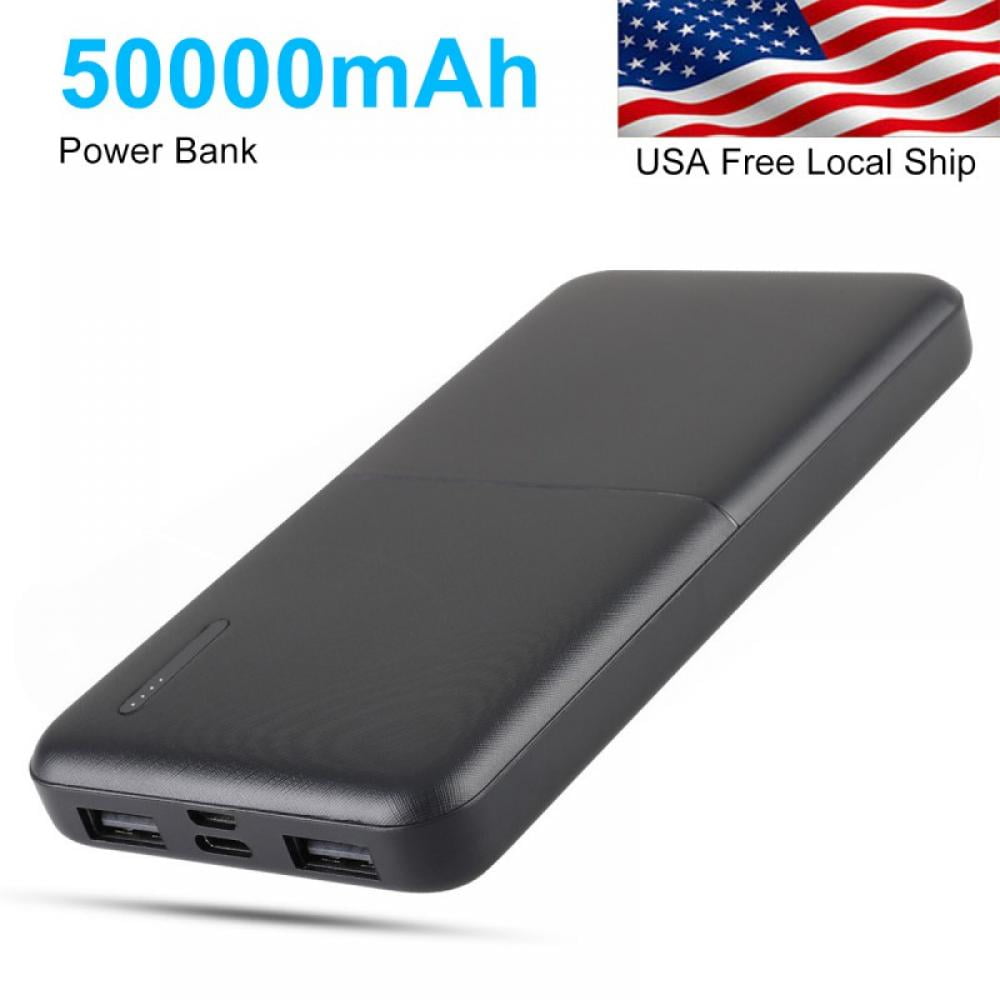 50000 mAh Dual USB Portable Power Bank External Battery Fast Charging -  Black