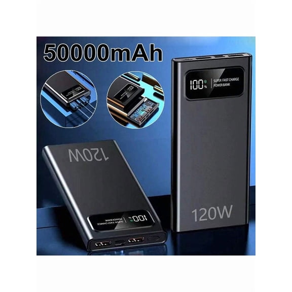 50000mAh 120W Slim Super Fast External Portable Power Bank Backup Battery Charger For Cell Phone, Smartphones, Tablets, With LED Power Display