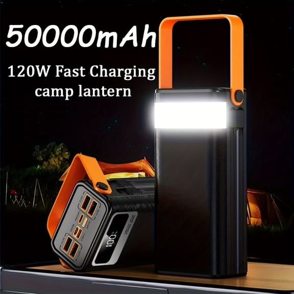 50000mAh Large Capacity Portable Mobile Power Bank, Built-in Cables & LED Light, 120W Fast Charging, Ideal Outdoor Emergency Backup Battery Pack, Charging External Battery Pack, Gift