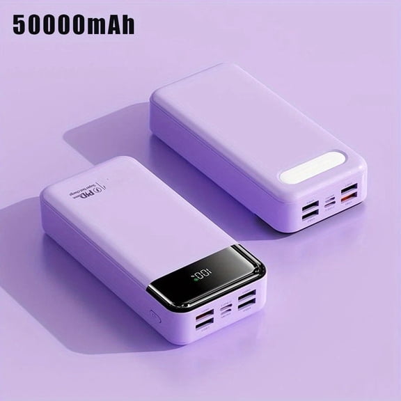 50000mAh Large Capacity Power Bank Battery Pack, 22.5W Fast Charging Phone Charger, 2 Inputs & 5 Outputs, Built-in Super Bright Flashlight LED Display, Compact Design for Phones, Android Devices, Out