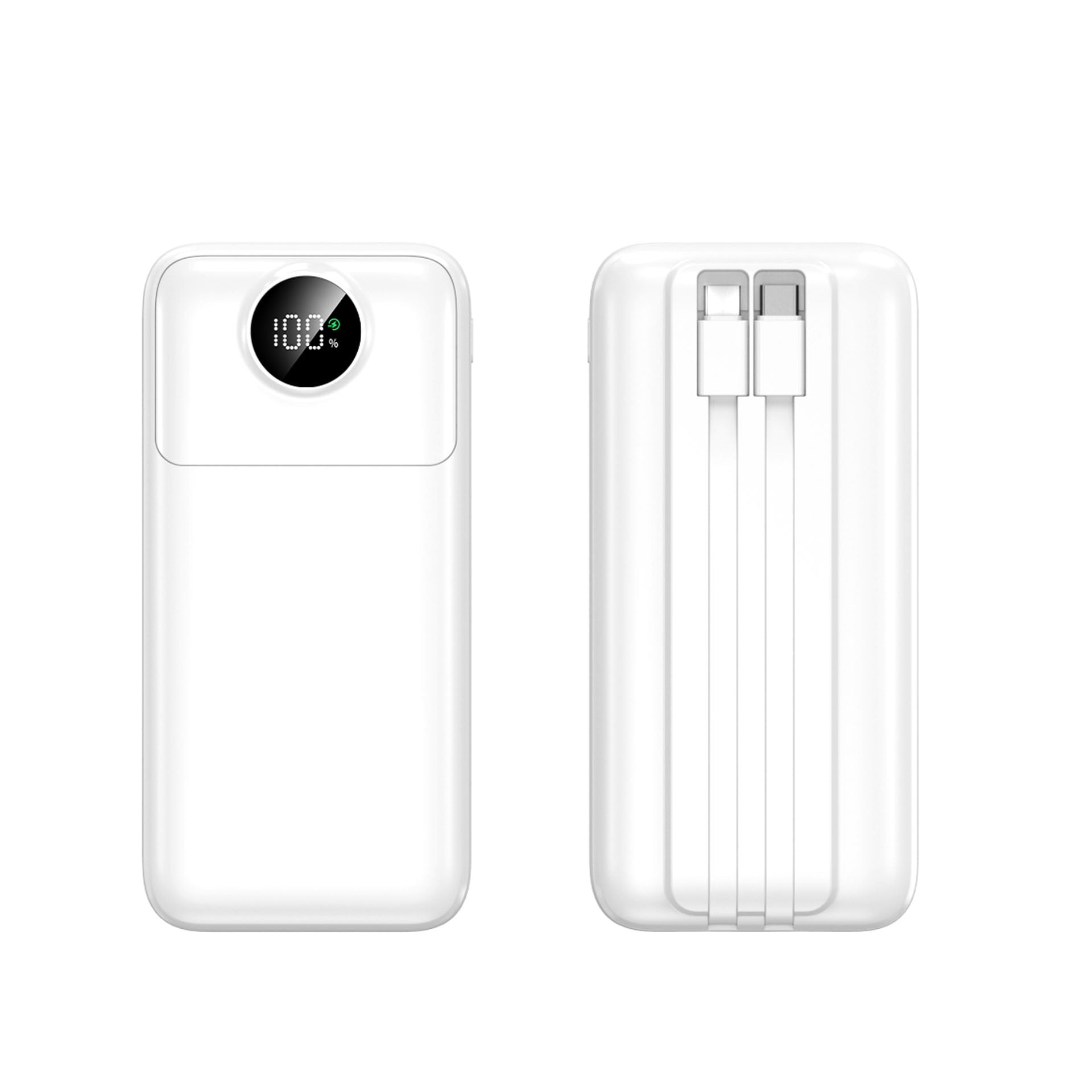 50000mAh Mini Portable Power Bank with Built-in 4 Cables (Micro/Type-C), Fast Charging, Smart LCD Display & Ultra-Bright LED Flashlight, - Battery Pack for Smartphones, for outdoor Travel Charger