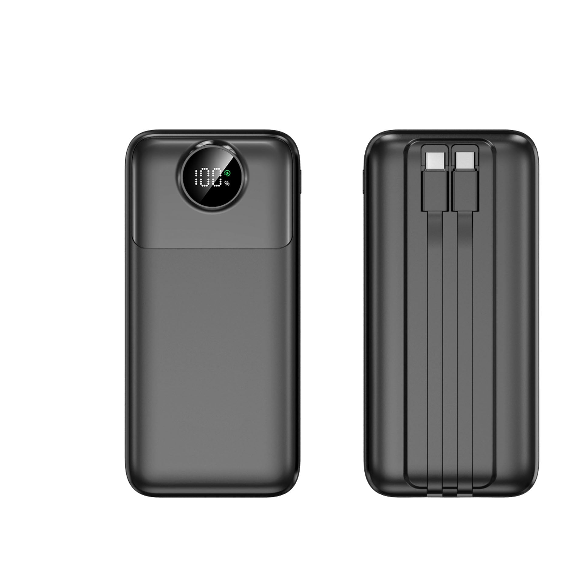 50000mAh Mini Portable Power Bank with Built-in 4 Cables (Micro/Type-C), Fast Charging, Smart LCD Display & Ultra-Bright LED Flashlight, - Battery Pack for Smartphones, for outdoor Travel Charger