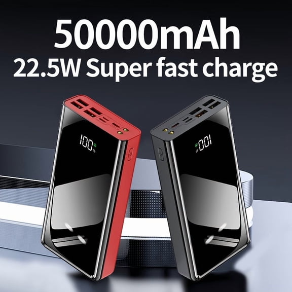 50000mAh Portable Power Bank with LED Flashlight & Display, Multiple USB/Type-C Ports for Fast Charging Smartphones and Devices, Emergency Power Supply
