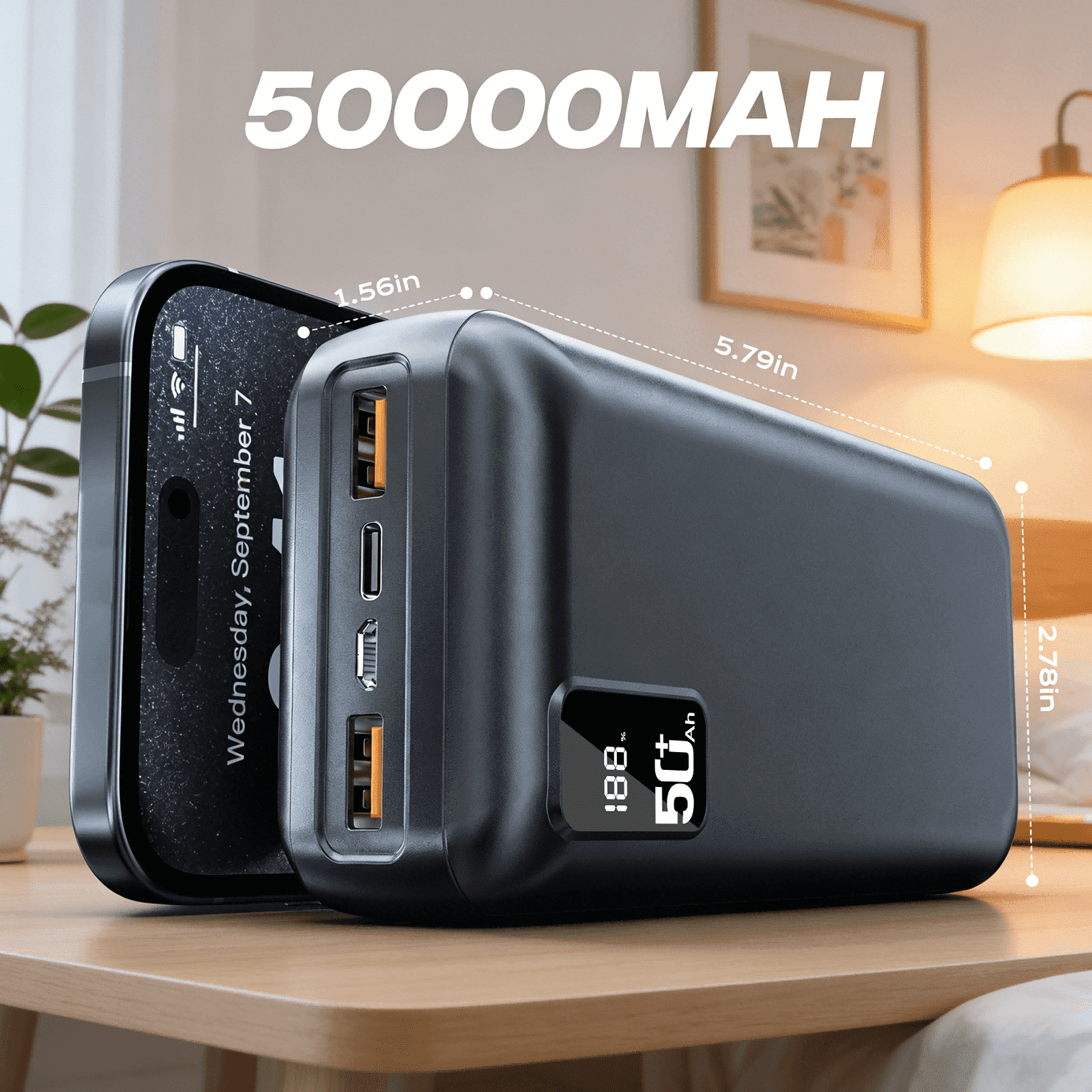50000mAh Power Bank 22.5W Fast Charging Portable Charger USB-C Quick Charge with 3 Outputs & 2 Inputs LED Display Huge Capacity External Battery Pack for Most Electronic Devices on The Market