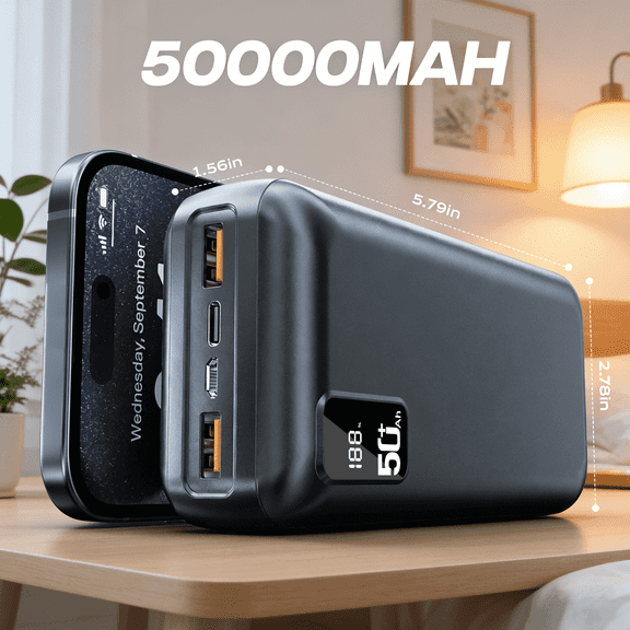 50000mAh Power Bank 22.5W Fast Charging Portable Charger USB-C Quick Charge with 3 Outputs & 2 Inputs LED Display Huge Capacity External Battery Pack for Most Electronic Devices on The Market