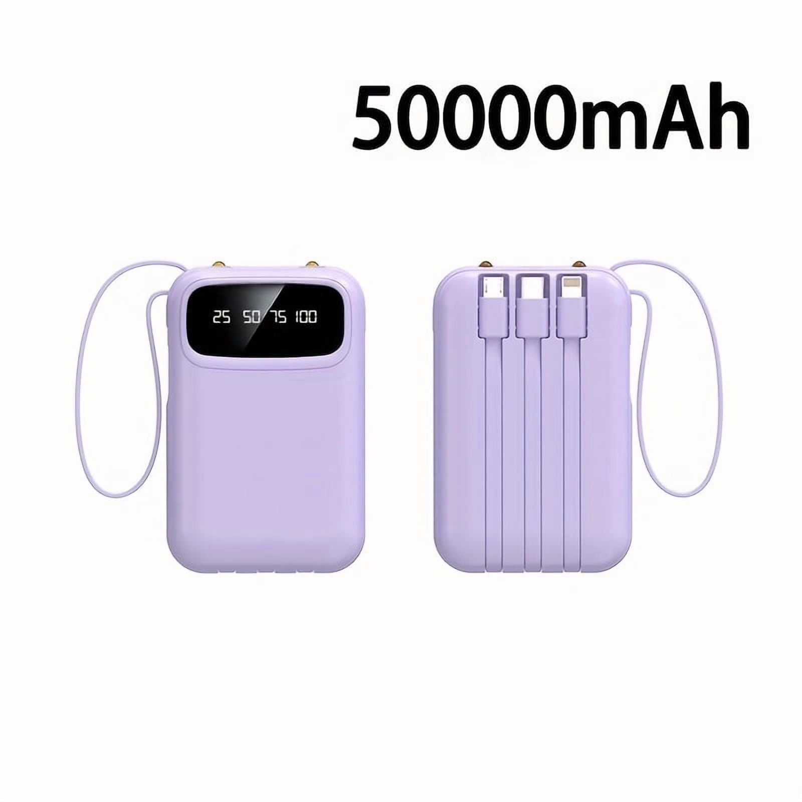 50000mAh Power Bank with 4 Cables, LED Display, Fast Charging for iPhone/Android Phones, Digital Devices, Outdoor Emergency Portable Battery Pack Gift