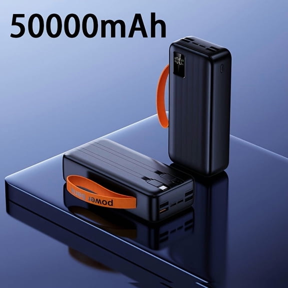 50000mAh Power Bank with LED Display & Lanyard, Fast Portable Charger for Phones, Outdoor Travel Emergency Battery Pack, Holiday Gift