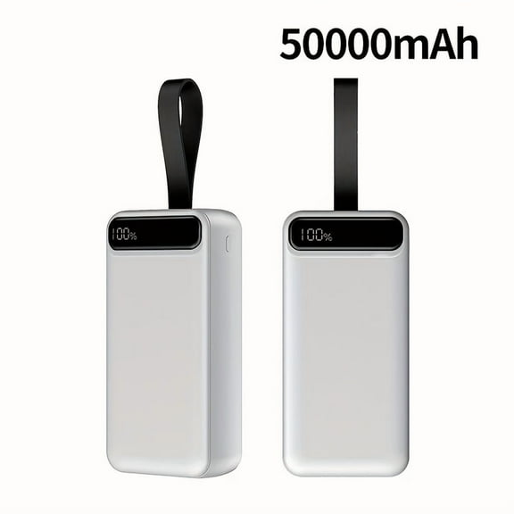 50000mAh Power Bank with LED Display & Lanyard, Portable Charger for Phone Android Devices, Outdoor Emergency Power Supply, Safe Lithium Battery Gift