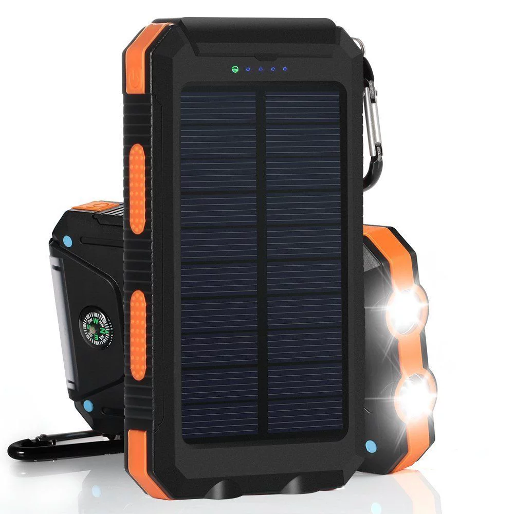 50000mAh Waterproof Solar Power Bank with Dual LED Flashlights and Compass  Portable Charger Battery Backup Charger Solar Panel Cha