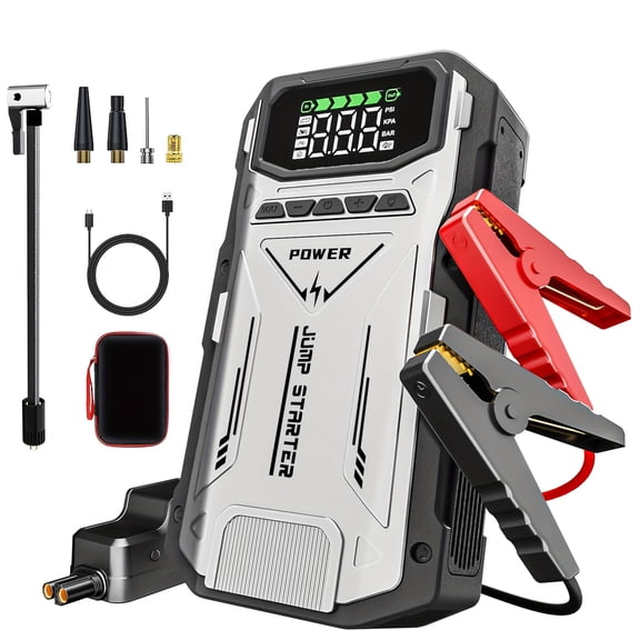 5000A 12000mAh Car Jump Starter with Air Compressor - 150PSI Digital Tire Inflator, for 8.5L Gas/1.85Gal Diesel, USB & LED Emergency Light
