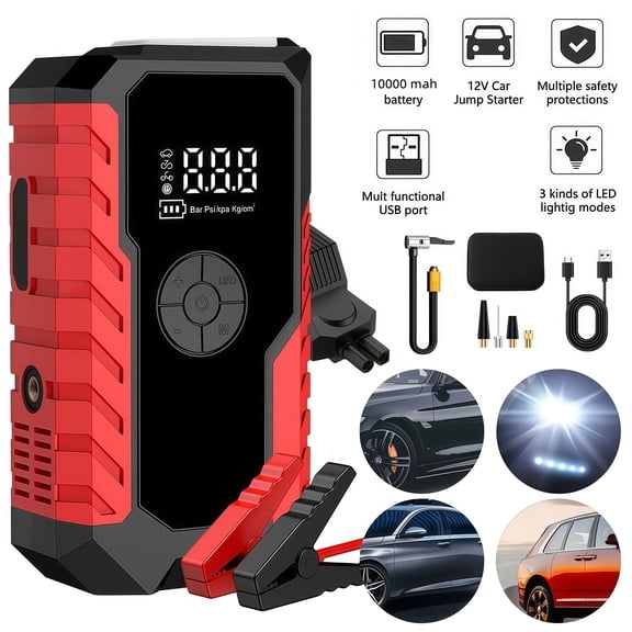 5000A Car Battery Jump Starter(for All Gas or up to 12L Diesel) Powerful Car  Starter with Dual USB Quick Charge and DC Output,12V Jump pack with Built-in LED Bright Light