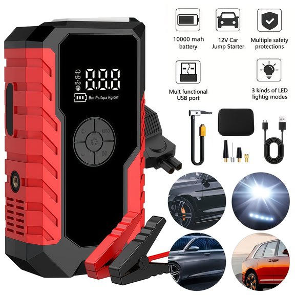 5000A Car Battery Jump Starter(for All Gas or up to 12L Diesel) Powerful Car Jump Starter with Dual USB Quick Charge and DC Output,12V Jump Pack with Built-in LED Bright Light