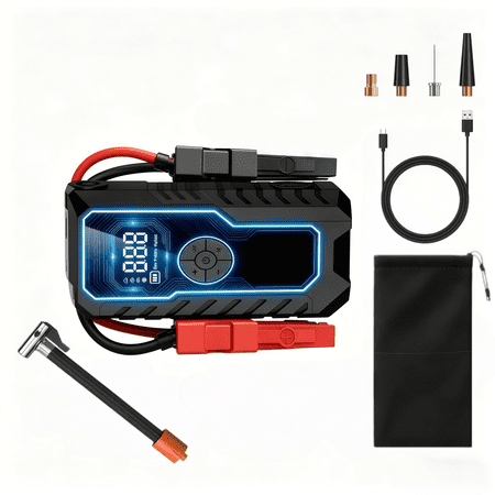 5000A Car Battery Jump Starter(for All Gas or up to 12L Diesel) Powerful Car Jump Starter with Dual USB Quick Charge and DC Output,12V Jump Pack with Built-in LED Bright Light
