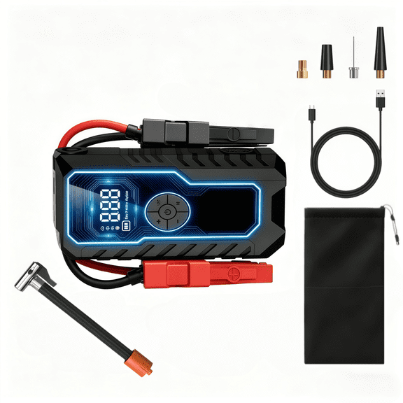 5000A Car Battery Jump Starter(for All Gas or up to 12L Diesel) Powerful Car Jump Starter with Dual USB Quick Charge and DC Output,12V Jump Pack with Built-in LED Bright Light