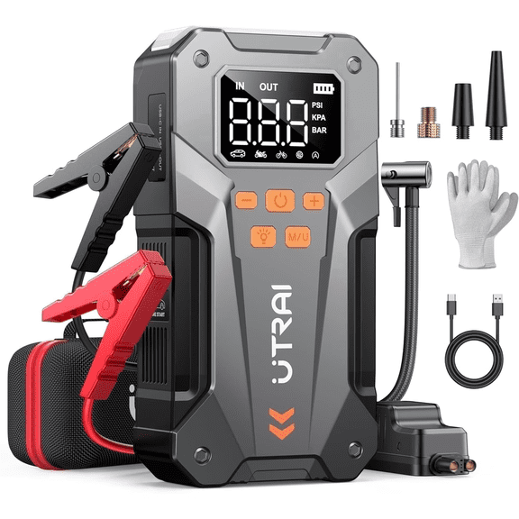 UTRAI 5000A Car Jump Starter with Air Compressor 150 PSI, 12V Power Bank for Gas and 10L Diesel Engines