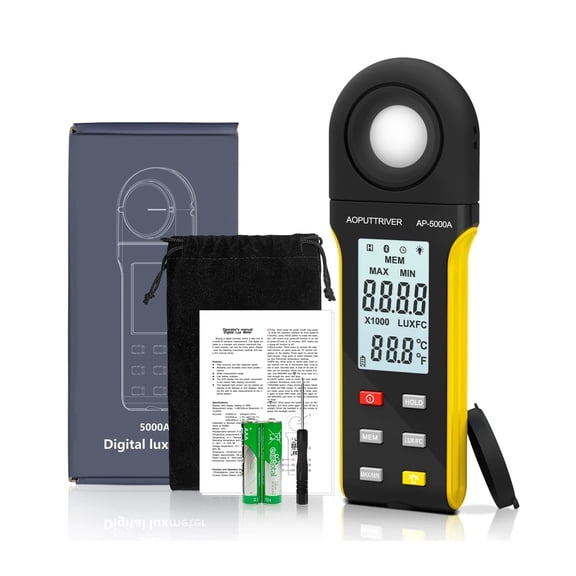 -5000A High-Precision Digital Lux Meter, 1 To 400,000 Lux Wide Ran, Lux/Fc Unit Switch, MAX/MIN Recording, Built-in Display ,High Precision