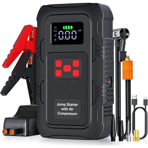 5000A Jump Starter with Air Compressor,A1 Car Jumper Starter with 150PSI Tire Inflator 12V Jump Box with LCD Display,Flashlight,Storage Case (Up 10L Gas/8L Diesel Engine
