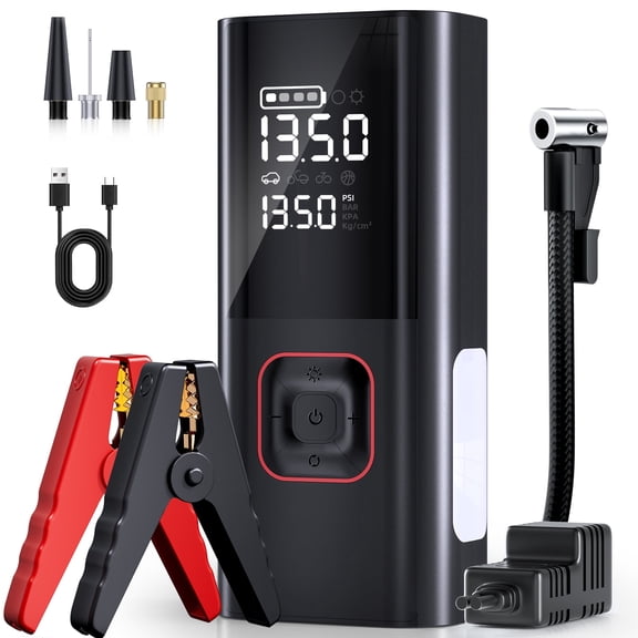 5000A Jump Starter with Air Compressor, Portable Car Jump Starter Jump Box with 160 PSI Tire Inflator & Digital Display, Battery Jump Starter with USB Charging and LED Light for Cars, Trucks & SUVs
