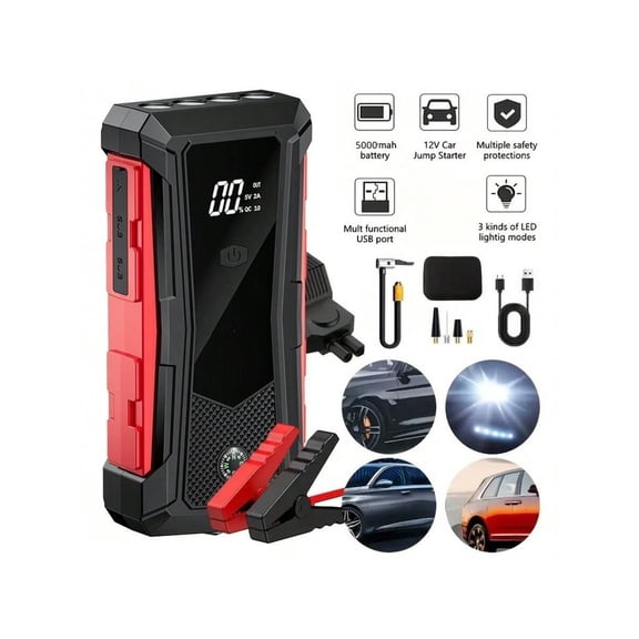 5000A Peak Portable Car Emergency Starter with USB, LED Flashlight & Power Bank. Perfect Gift For 2026.
